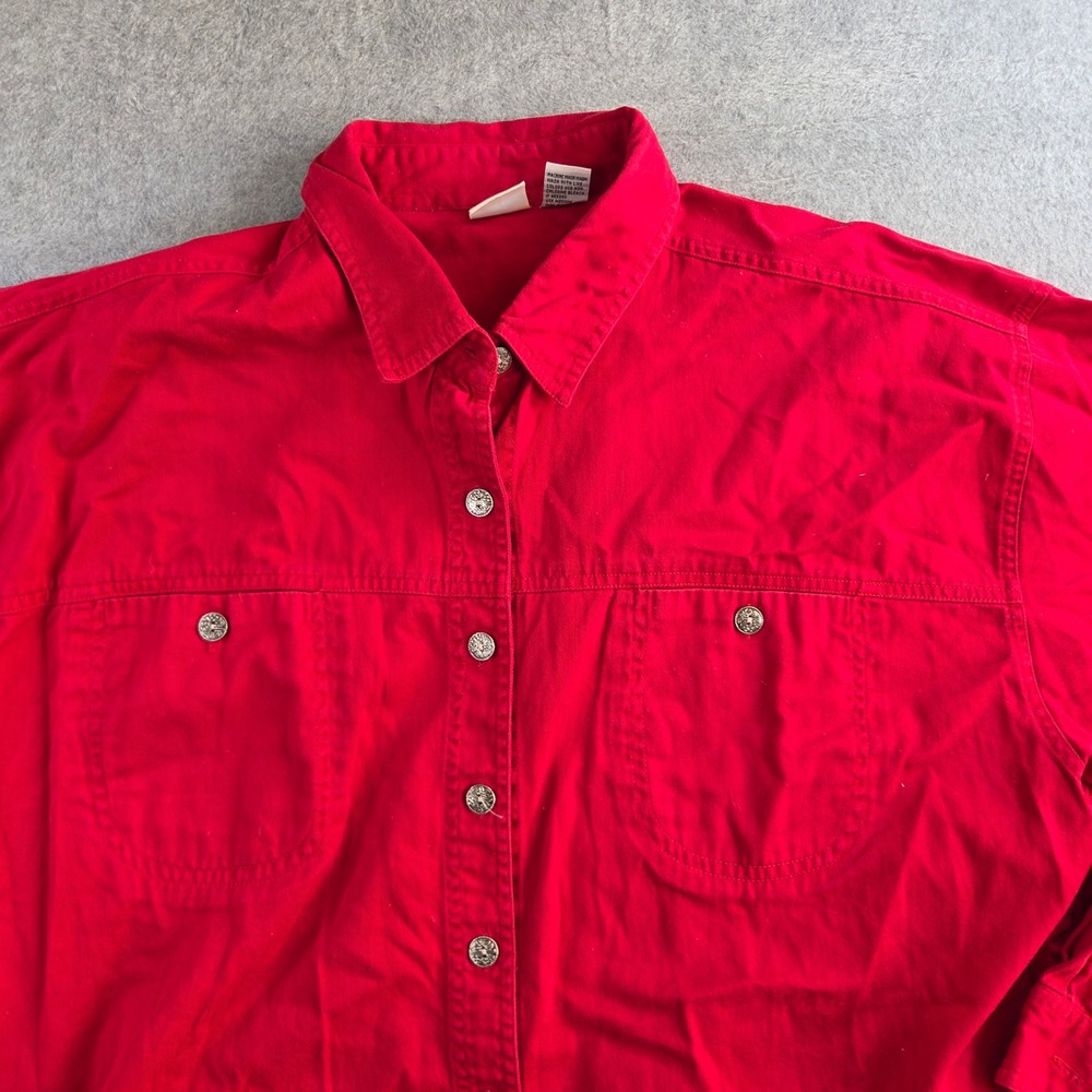 GreatLand Button Down Shirt Womens 24W Red Cotton Twill Western Ornate Buttons
